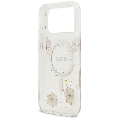 7. Guess Resin Flowers Glitter MagSafe Case for iPhone 17 Pro Max - Pink