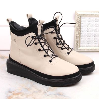 13. Filippo W PAW482 beige insulated leather platform ankle boots