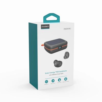 5. Choetech TWS wireless headphones waterproof with solar panel and built-in 2500mAh powerbank black (BH-T05)