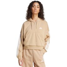 Women's Essentials 3-Stripes French Terry Hoodie Quarter Zip Beige JX7676