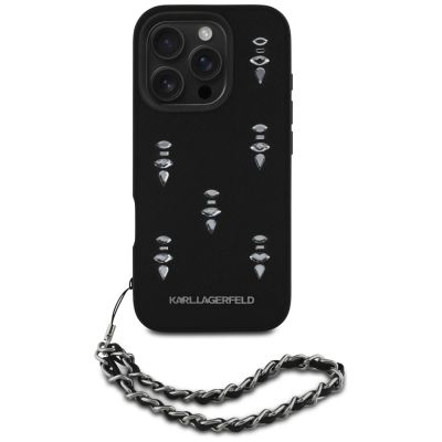 2. Karl Lagerfeld Saffiano Crystals w/Chain iPhone 16 Pro Max Case - Black