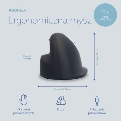 15. Ergonomic mouse for right-handed users R-Go Pele HE USB large black/silver retail