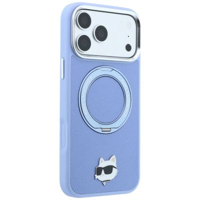 4. Karl Lagerfeld with Ring Stand 360 Choupette Head Pin MagSafe Case for iPhone 18 Pro Max / 17 Pro Max - Light Blue