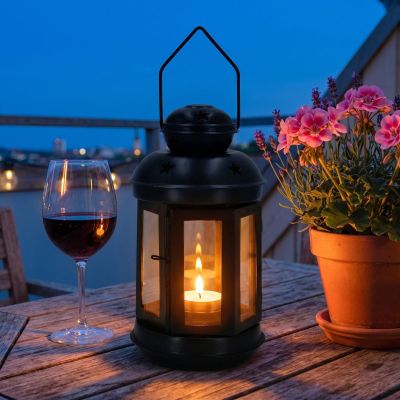 5. TEA LIGHT LANTERN CANDLE HOLDER 20CM BLACK