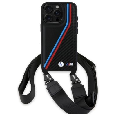 2. BMW M Edition Carbon Tricolor Lines & Strap Case for iPhone 16 Pro Max - Black