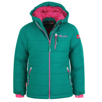 Trollkids Kids Hemsedal Snow Jacket XT winter ski jacket with hood green (513-312)