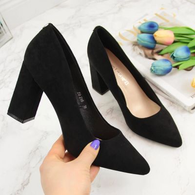 20. Sergio Leone W SK316A Suede Pumps on the Block Heel in Black 