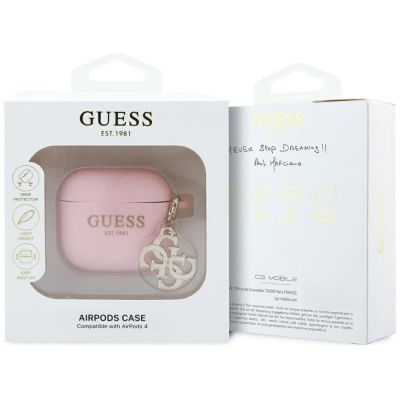 3. Guess AirPods 4 cover Silicone 4G Charm case - pink