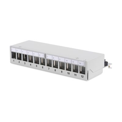 8. Modular desktop patch panel 12x keystone, shielded, gray, cable guide, labeling fields