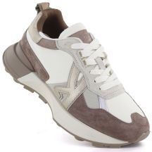 Women's leather sports shoes beige Kobbo 66954