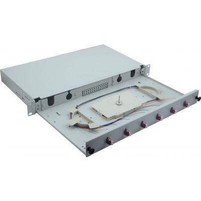 2. 19" Fiber Optic Splice Box 6 x LC Duplex OM4, Splice Terminated, Gray
