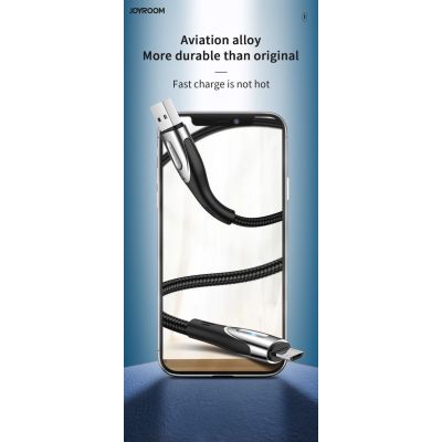 9. Joyroom Sharp Series S-M411 USB-A / micro USB 3A 1.2m Cable with Charging Indicator - Black