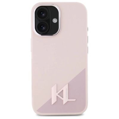 3. Karl Lagerfeld Silicone Shadow Metal Initial MagSafe iPhone 16 Case - Pink