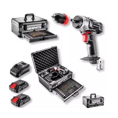 8. Graphite Energy+ set in an aluminum case: drill/driver with removable handle, 2 x 2.0Ah batteries, charger and 109 accessories