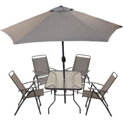 13. SYDNEY GARDEN FURNITURE SET TABLE 4 CHAIRS AND UMBRELLA GREY