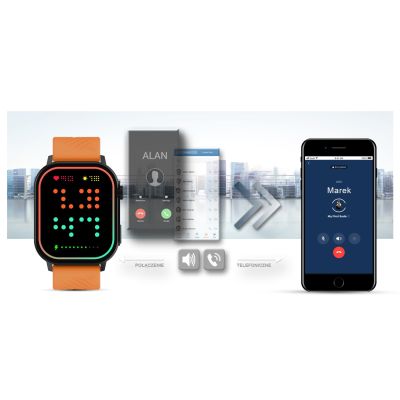 12. Gravity GT15-2 Smartwatch Orange Silicone Strap + Black Bracelet