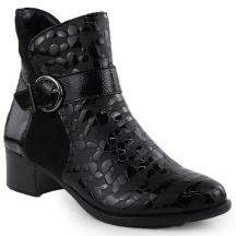 Women's patent leather ankle boots with heels, black Remonte Rieker R5188-02