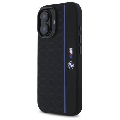 2. BMW Silicone Hexagon Blue Line MagSafe iPhone 16 Case - Black