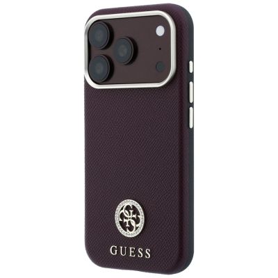 2. Guess Grained Round Strass Logo MagSafe Case for iPhone 18 Pro Max / 17 Pro Max - Burgundy
