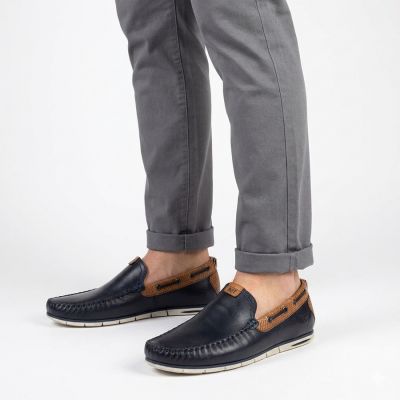 5. Men's navy blue leather loafers Bugatti 321-A2X65-1000-4100