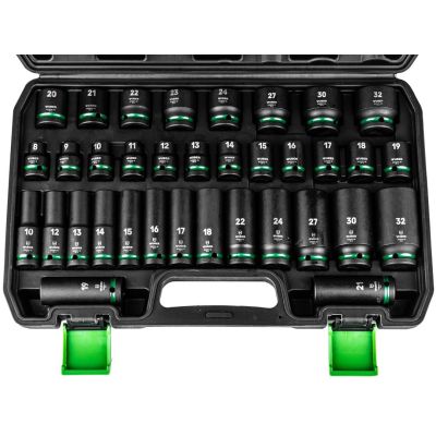 2. 35-Piece Set of Deep Impact Sockets, 1/2", 6-Point, WUBER