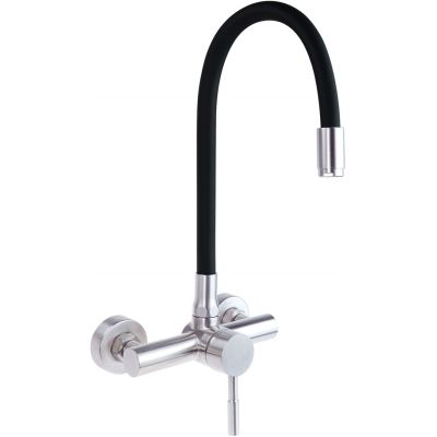 Wall-mounted kitchen tap with a curved spout