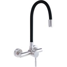 Wall-mounted kitchen tap with a curved spout