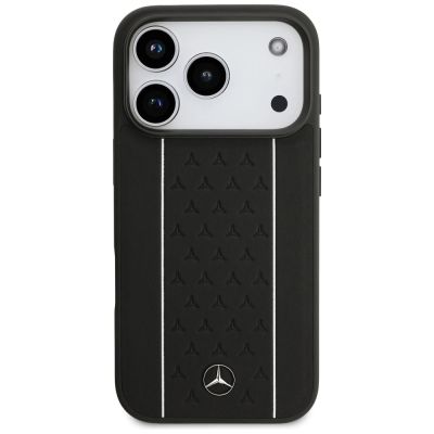 4. Mercedes Leather Star Pattern Stripes MagSafe Case for iPhone 17 Pro - Black