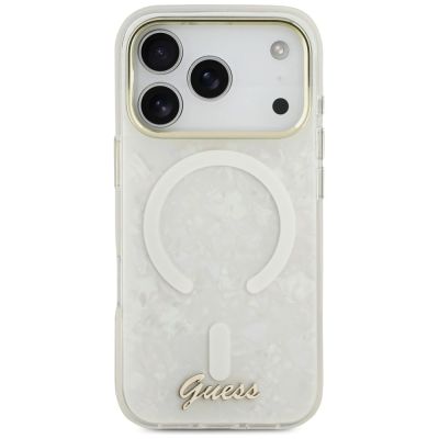 3. Guess IML Shell Script Metal MagSafe Case for iPhone 17 Pro Max - White