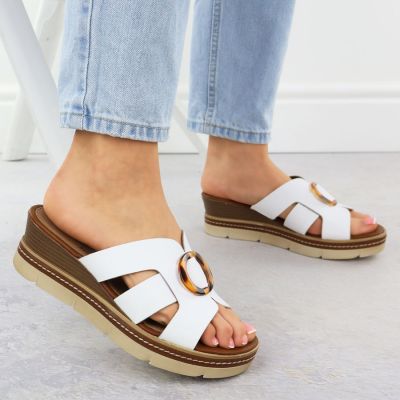 6. Women's leather wedge sandals white Remonte D2L52-80