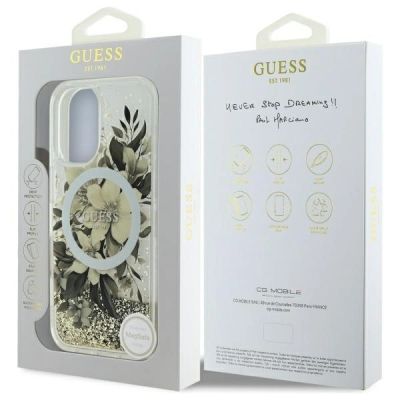 8. Guess Liquid Glitter Flower MagSafe case for iPhone 16 - beige