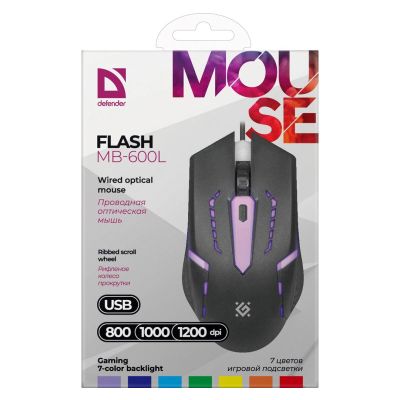 7. Defender Flash Wired Mouse MB-600L OPTIC LED 1200 DPI 4P 52600