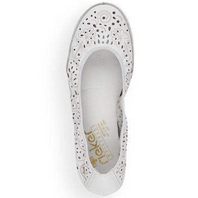 25. Rieker W RKR649 comfortable leather openwork shoes, white