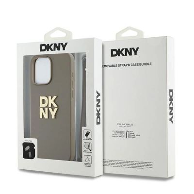 7. DKNY Wrist Strap Stock Logo case for iPhone 15 Pro Max - beige