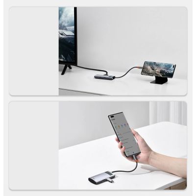 18. Baseus Metal Gleam 4in1 multifunctional HUB USB Type C - USB Type C Power Delivery 100 W / HDMI 4K 30 Hz / 1x USB 3.2 Gen 1 / 1x USB 2.0 (CAHUB-CY0G)