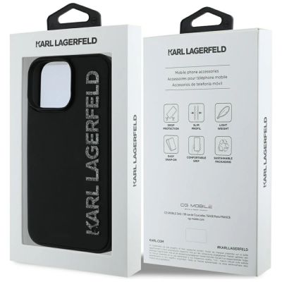 8. Karl Lagerfeld HC 3D Rubber Elongated Glitter iPhone 16 Pro Case - Black