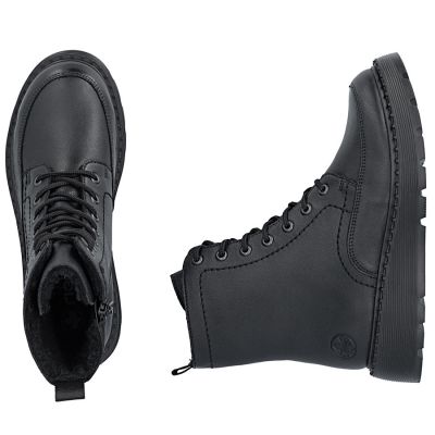 5. Women's leather ankle boots with platform, black, Rieker 70410-00