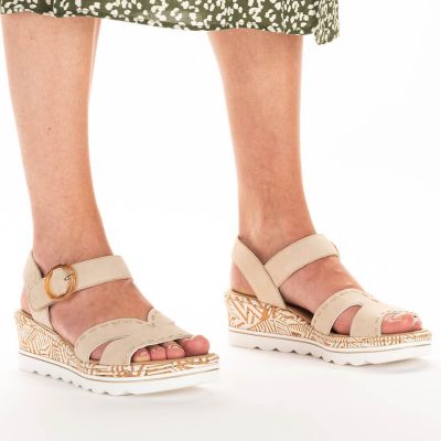 6. Comfortable wedge sandals Rieker W RKR595 beige