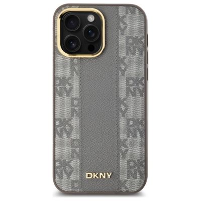 3. DKNY Leather Checkered Mono Pattern MagSafe iPhone 14 Pro Max Case - Beige