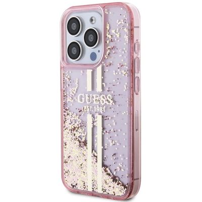 2. Guess Liquid Glitter Gold Stripes case for iPhone 15 Pro - pink