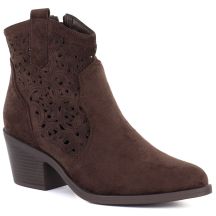 Women's suede ankle boots with openwork heel, brown, S.Barski HY61-8012