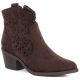 Women's suede ankle boots with openwork heel, brown, S.Barski HY61-8012