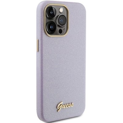 4. Guess Glitter Glossy Script case for iPhone 15 Pro - lilac