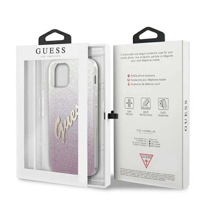 8. Guess GUHCP12LPCUGLSPI iPhone 12 Pro Max 6.7" pink/pink hardcase Glitter Gradient Script