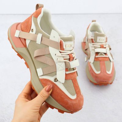 Women's beige and orange leather sneakers Goe RR2N4064