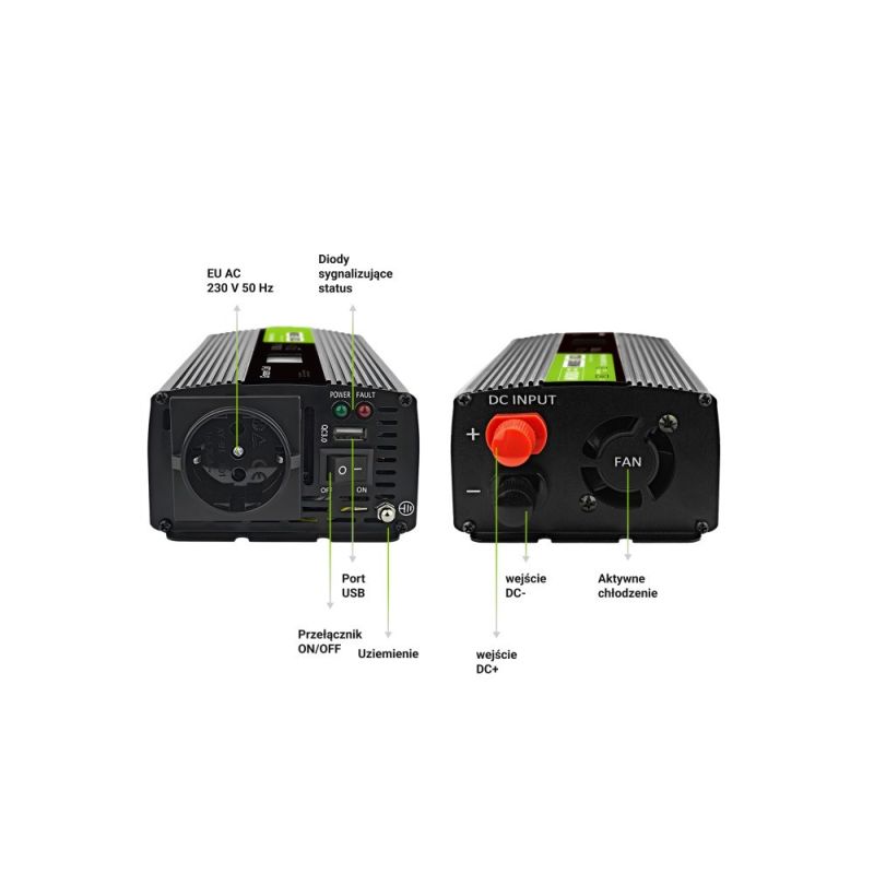 13. GREEN CELL LCD INVERTER 12V/230V 500W/1000W PURE SINE INVGC12P500LCD