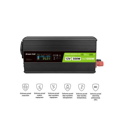 6. GREEN CELL LCD INVERTER 12V/230V 500W/1000W PURE SINE INVGC12P500LCD