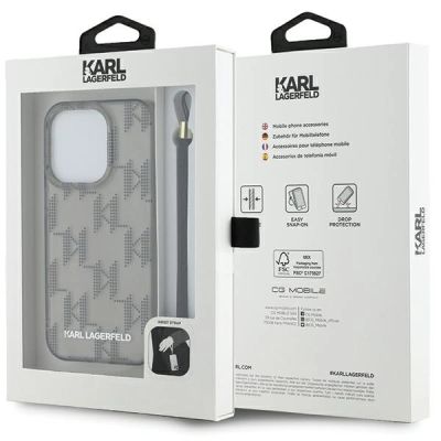 7. Karl Lagerfeld IML Mono KL Pattern & Cord case for iPhone 15 Pro Max - black