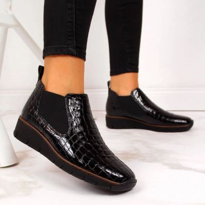 52. Rieker W R474 snakeskin leather ankle boots black
