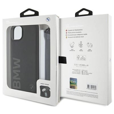7. BMW Signature Leather Wordmark Cord case for iPhone 15 Plus / 14 Plus - black